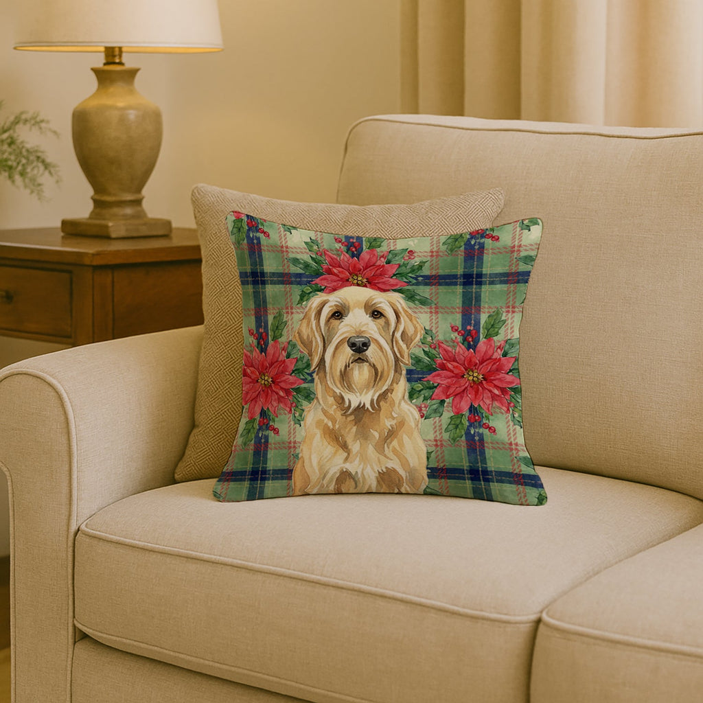 Wheaten and Tan Otterhound Christmas PoinsettIas Decorative Throw Pillow 18x18 Indoor Outdoor Accent Cushion, Fabric Cover with Insert for Sofa, Bed, Porch & Living Room