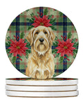 Wheaten and Tan Otterhound Christmas PoinsettIas Large Sandstone Coasters Pack of 4 Absorbent Round Coasters Decor Gifts for Men or Women, 4 in, Multicolor