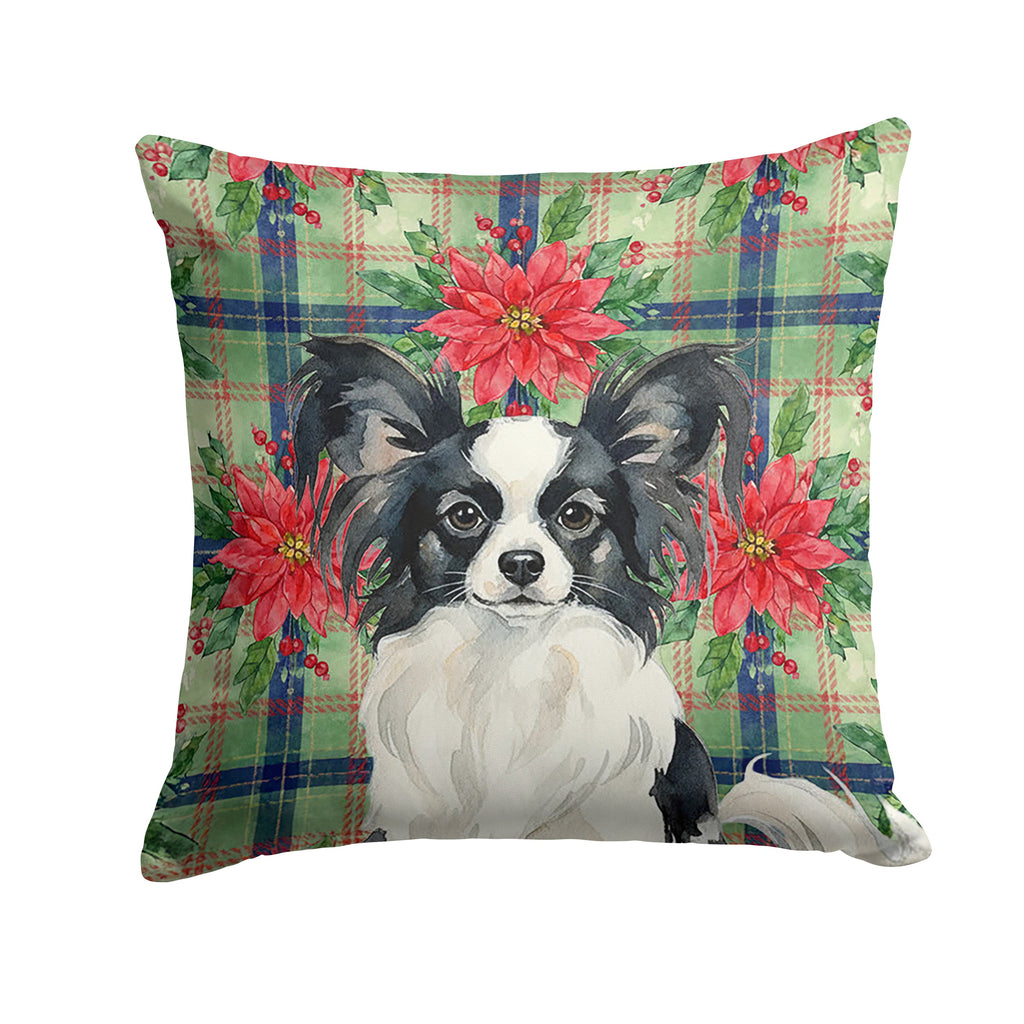 Black and White Papillon Christmas PoinsettIas Decorative Throw Pillow 14x14 Indoor Outdoor Accent Cushion, Fabric Cover with Insert for Sofa, Bed, Porch & Living Room