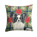 Black and White Papillon Christmas PoinsettIas Decorative Throw Pillow 18x18 Indoor Outdoor Accent Cushion, Fabric Cover with Insert for Sofa, Bed, Porch & Living Room