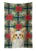 Lemon and White Papillon Christmas PoinsettIas Kitchen Towel Velour Plush Front and Cotton Loop Back Machine Washable