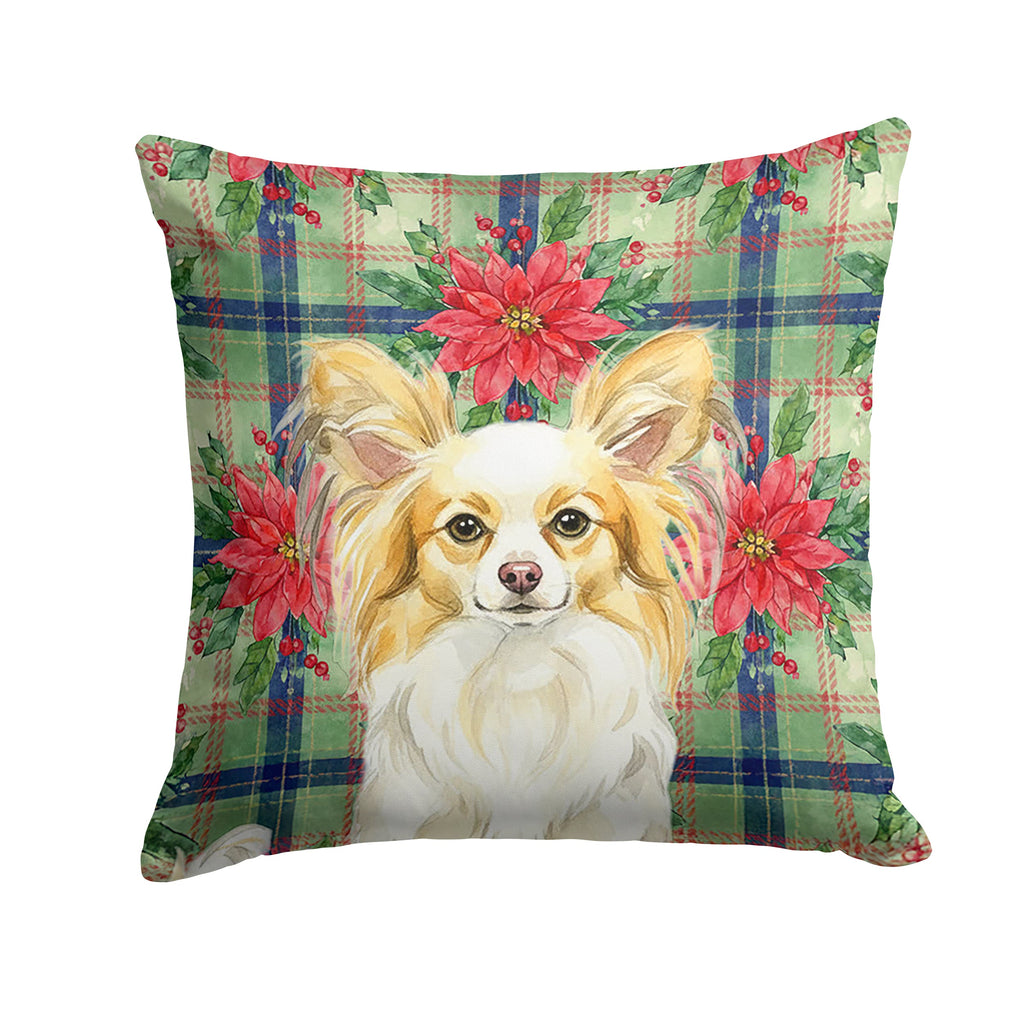 Lemon and White Papillon Christmas PoinsettIas Decorative Throw Pillow 18x18 Indoor Outdoor Accent Cushion, Fabric Cover with Insert for Sofa, Bed, Porch & Living Room
