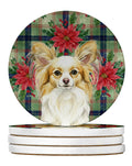 Lemon and White Papillon Christmas PoinsettIas Large Sandstone Coasters Pack of 4 Absorbent Round Coasters Decor Gifts for Men or Women, 4 in, Multicolor