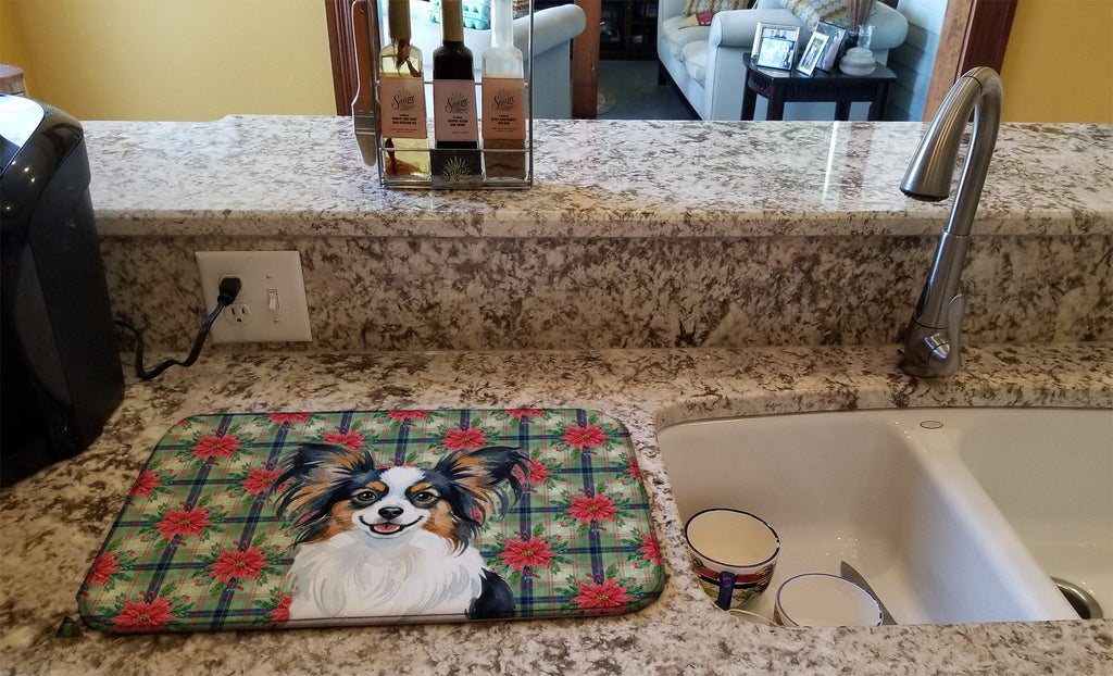 Tricoilor Papillon Christmas PoinsettIas Dish Drying Mat Absorbent Dish Drying Mat Pad for Kitchen Counter Dish Drainer Mat for Countertop, 14 x 21", Multicolor