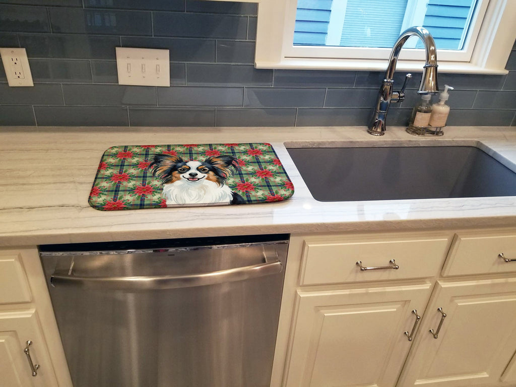 Tricoilor Papillon Christmas PoinsettIas Dish Drying Mat Absorbent Dish Drying Mat Pad for Kitchen Counter Dish Drainer Mat for Countertop, 14 x 21", Multicolor