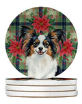 Tricoilor Papillon Christmas PoinsettIas Large Sandstone Coasters Pack of 4 Absorbent Round Coasters Decor Gifts for Men or Women, 4 in, Multicolor