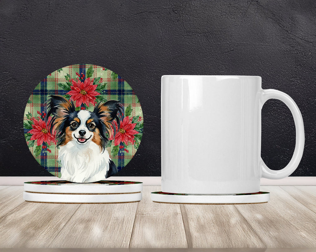 Tricoilor Papillon Christmas PoinsettIas Large Sandstone Coasters Pack of 4 Absorbent Round Coasters Decor Gifts for Men or Women, 4 in, Multicolor