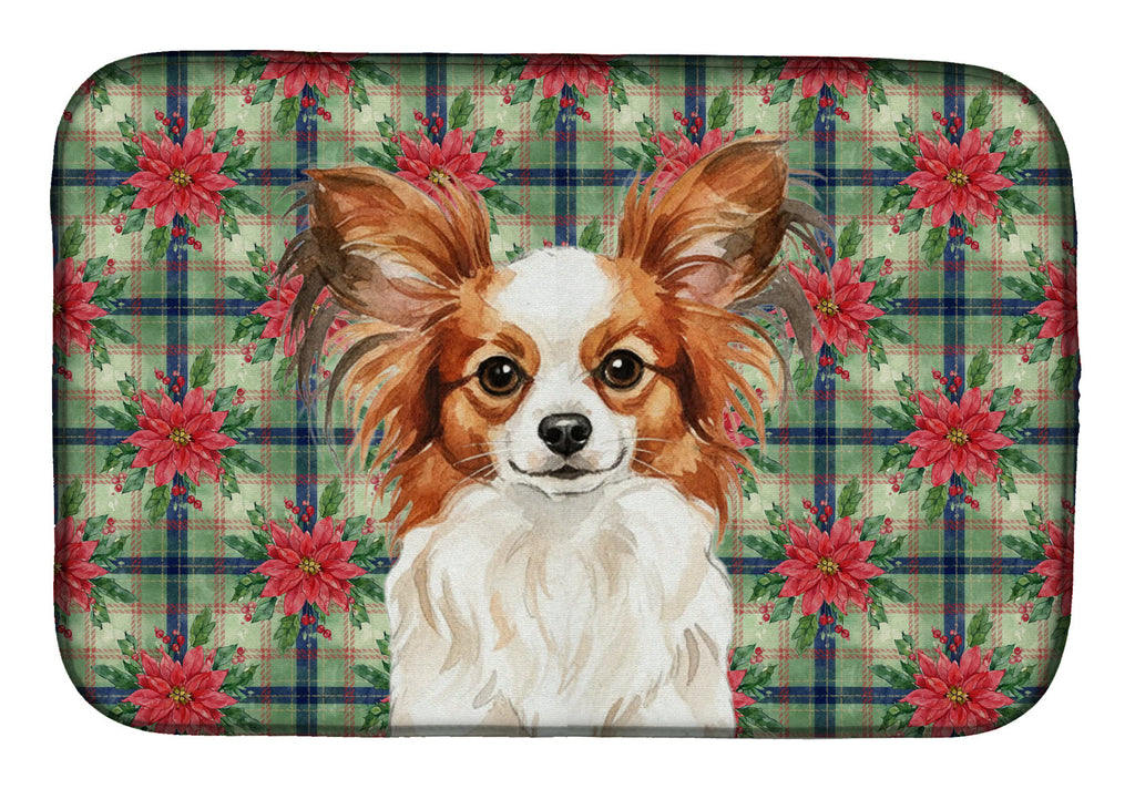 White with Red Papillon Christmas PoinsettIas Dish Drying Mat Absorbent Dish Drying Mat Pad for Kitchen Counter Dish Drainer Mat for Countertop, 14 x 21", Multicolor
