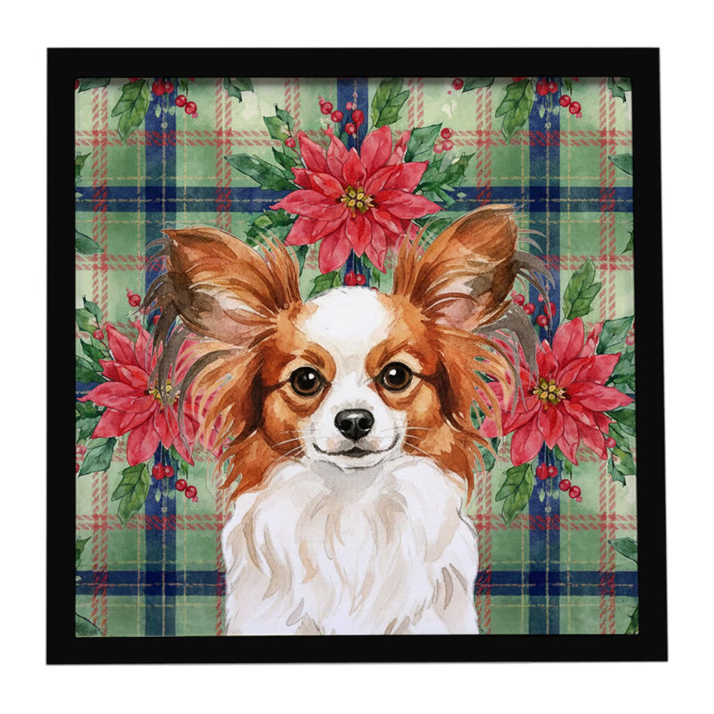 White with Red Papillon Christmas PoinsettIas Framed Metal Print Bathroom, Kitchen, Office, Home Decor Wall Art Ready to Hang, Square, 8X8