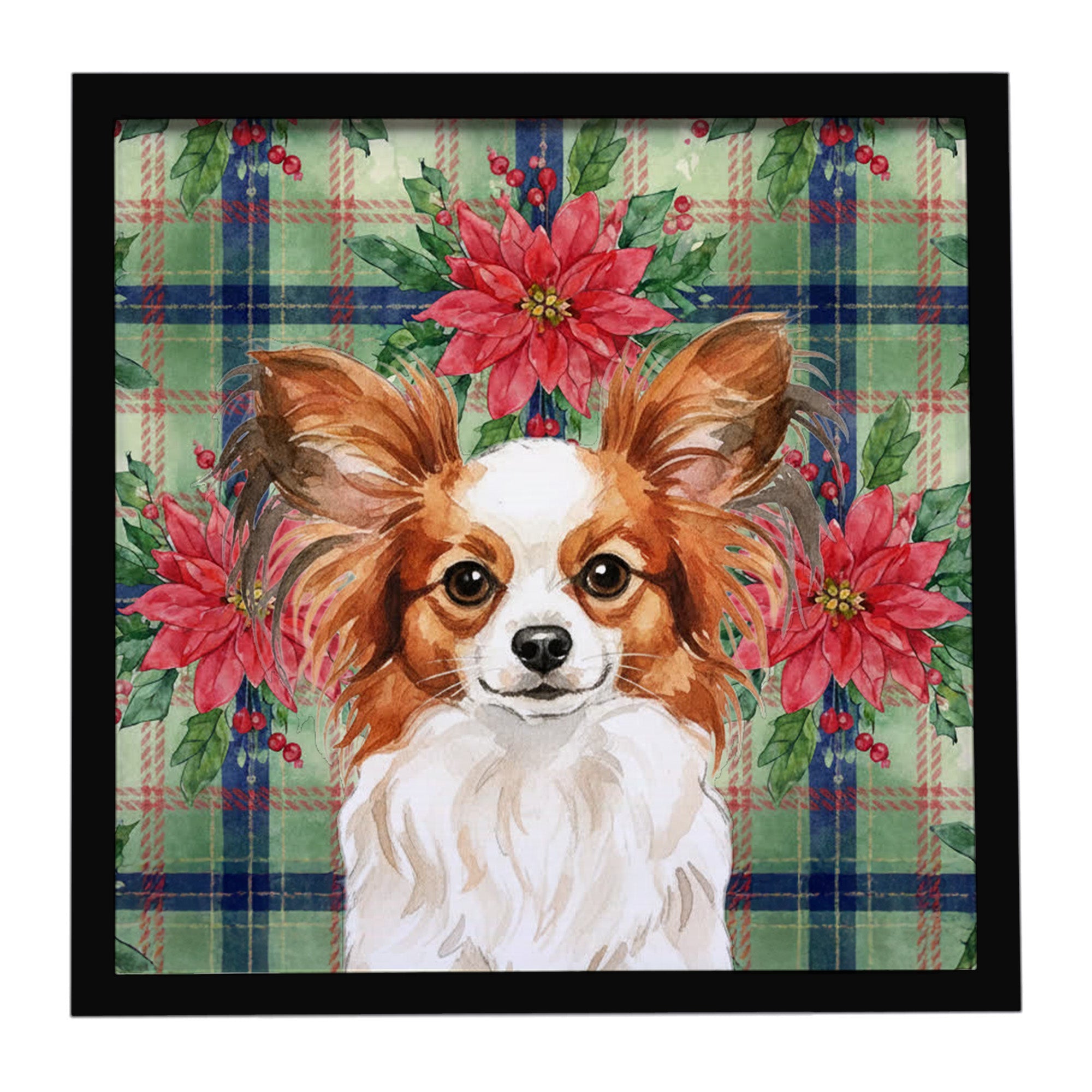 White with Red Papillon Christmas PoinsettIas Framed Metal Print Bathroom, Kitchen, Office, Home Decor Wall Art Ready to Hang, Square, 8X8