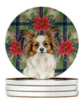 White with Sable Papillon Christmas PoinsettIas Large Sandstone Coasters Pack of 4 Absorbent Round Coasters Decor Gifts for Men or Women, 4 in, Multicolor