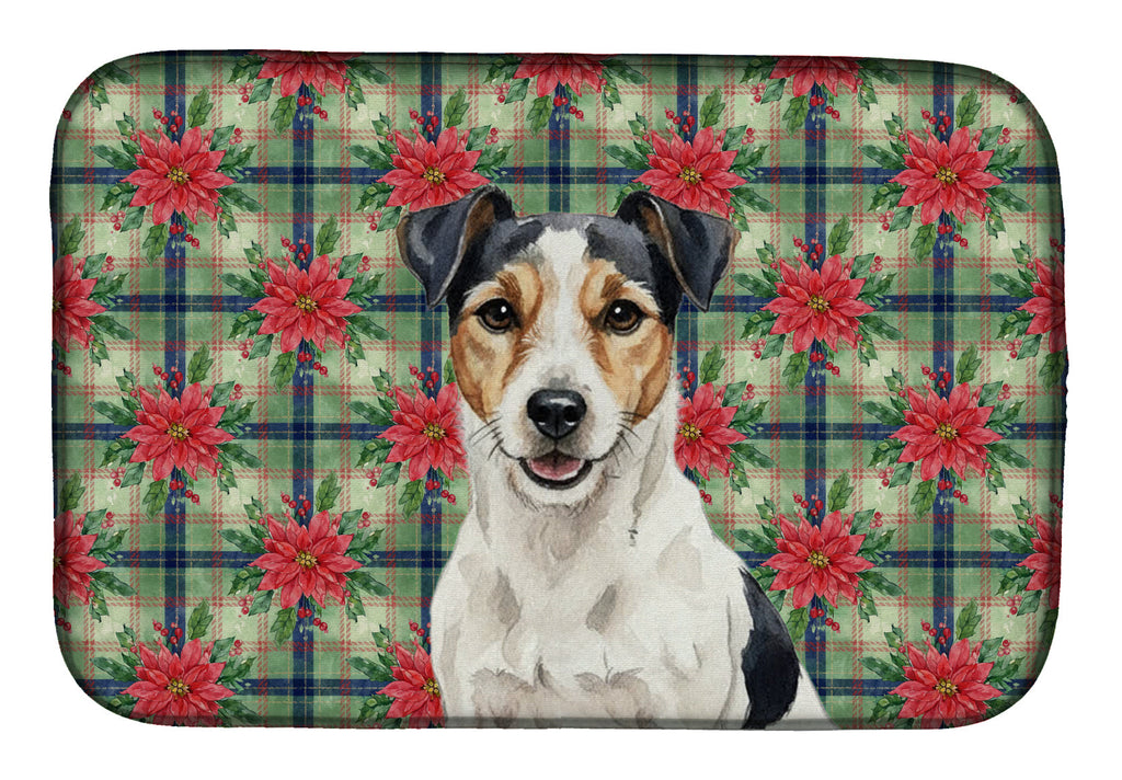 Parson Russell Terrier Christmas PoinsettIas Dish Drying Mat Absorbent Dish Drying Mat Pad for Kitchen Counter Dish Drainer Mat for Countertop, 14 x 21", Multicolor