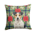 Parson Russell Terrier Christmas PoinsettIas Decorative Throw Pillow 18x18 Indoor Outdoor Accent Cushion, Fabric Cover with Insert for Sofa, Bed, Porch & Living Room