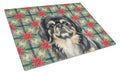 Black and Tan Pekingese Christmas PoinsettIas Cutting Board Tempered Glass Kitchen Cutting Surface, Heat Resistant Chopping, Non-Slip Feet, Food Prep & Serving