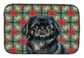 Black Pekingese Christmas PoinsettIas Dish Drying Mat Absorbent Dish Drying Mat Pad for Kitchen Counter Dish Drainer Mat for Countertop, 14 x 21", Multicolor