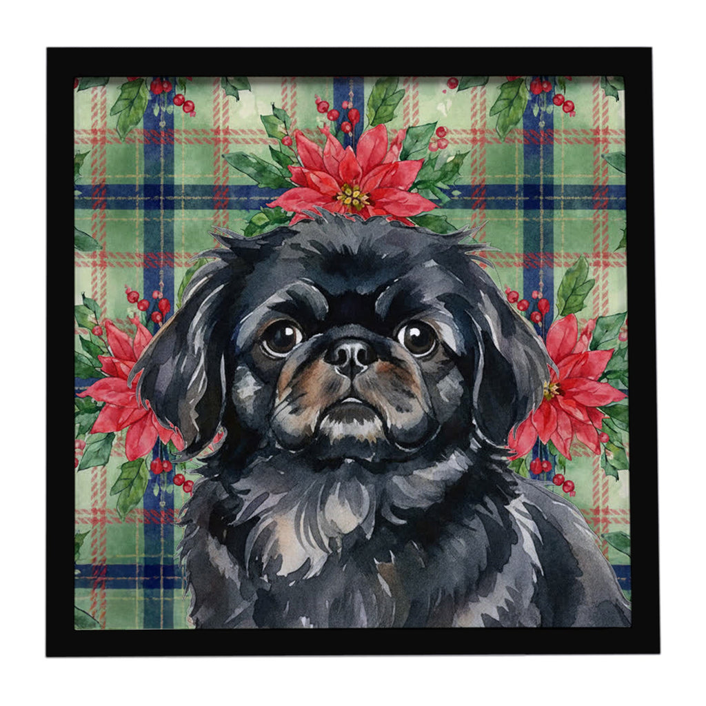 Black Pekingese Christmas PoinsettIas Framed Metal Print Bathroom, Kitchen, Office, Home Decor Wall Art Ready to Hang, Square, 8X8