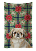 Fawn Pekingese Christmas PoinsettIas Kitchen Towel Velour Plush Front and Cotton Loop Back Machine Washable
