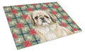 Fawn Pekingese Christmas PoinsettIas Cutting Board Tempered Glass Kitchen Cutting Surface, Heat Resistant Chopping, Non-Slip Feet, Food Prep & Serving