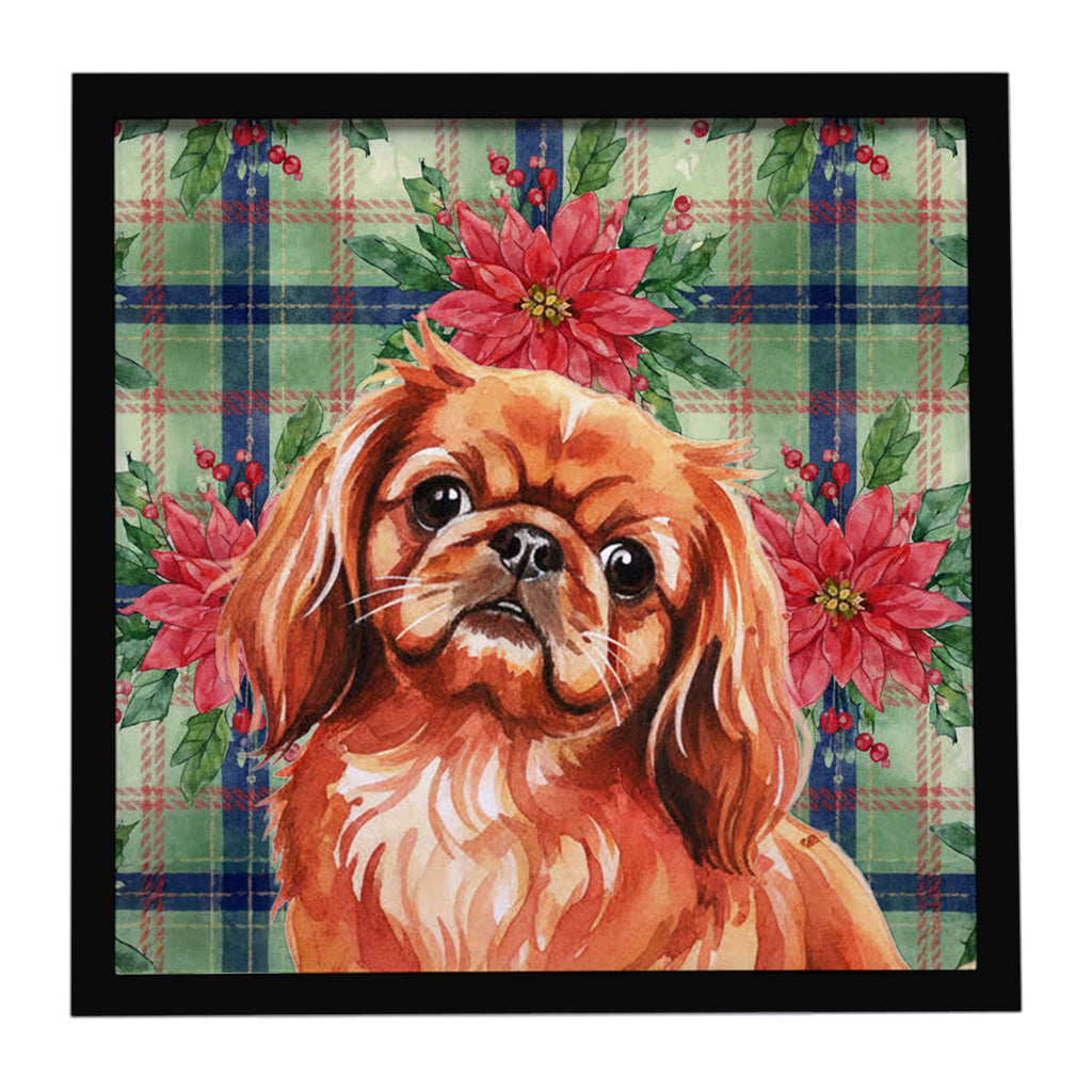Red Pekingese Christmas PoinsettIas Framed Metal Print Bathroom, Kitchen, Office, Home Decor Wall Art Ready to Hang, Square, 8X8