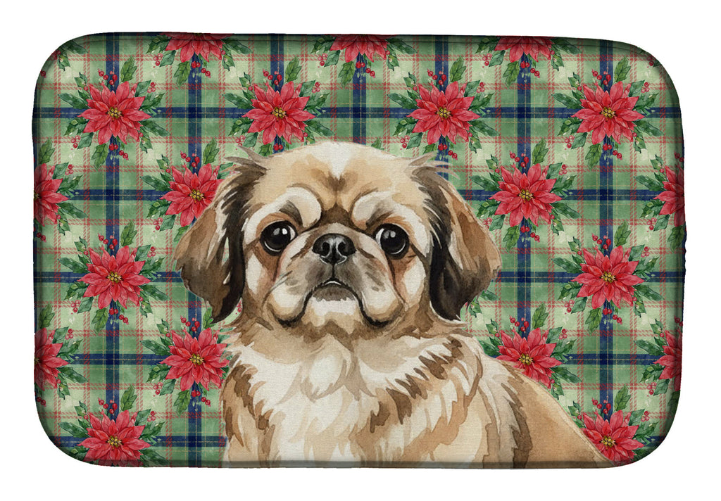Sable Pekingese Christmas PoinsettIas Dish Drying Mat Absorbent Dish Drying Mat Pad for Kitchen Counter Dish Drainer Mat for Countertop, 14 x 21", Multicolor