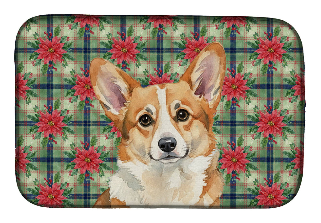 Corgi Christmas PoinsettIas Dish Drying Mat Absorbent Dish Drying Mat Pad for Kitchen Counter Dish Drainer Mat for Countertop, 14 x 21", Multicolor