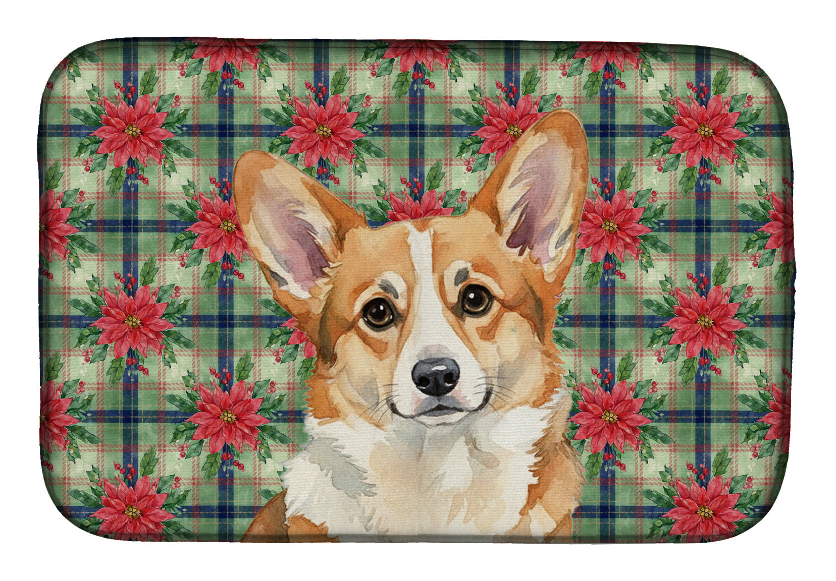 Corgi Christmas PoinsettIas Dish Drying Mat Absorbent Dish Drying Mat Pad for Kitchen Counter Dish Drainer Mat for Countertop, 14 x 21", Multicolor