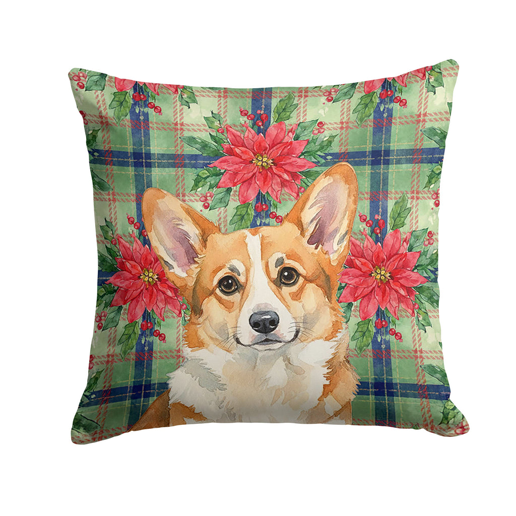 Corgi Christmas PoinsettIas Decorative Throw Pillow 18x18 Indoor Outdoor Accent Cushion, Fabric Cover with Insert for Sofa, Bed, Porch & Living Room