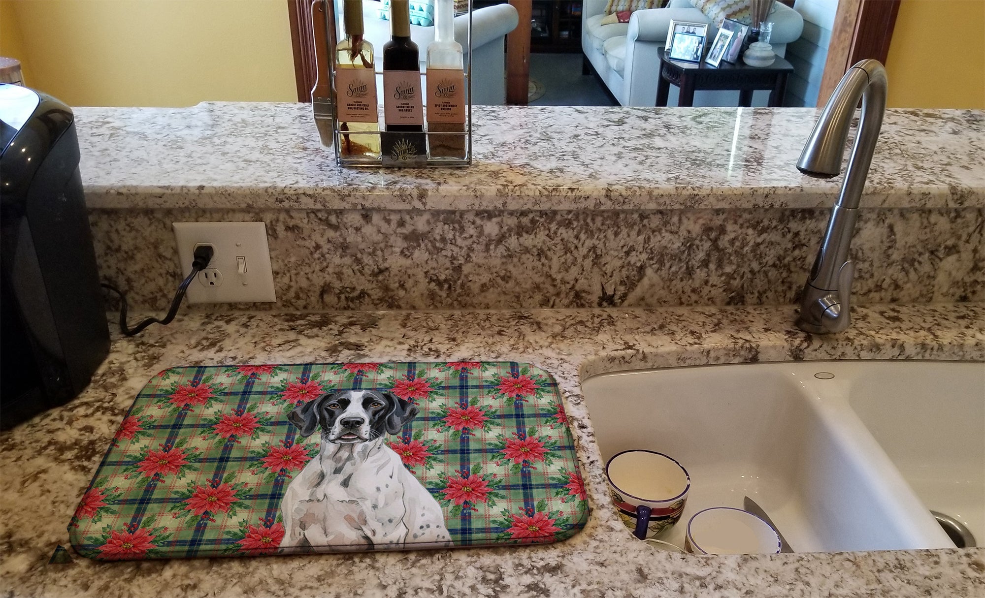 Black and White Pointer Christmas PoinsettIas Dish Drying Mat Absorbent Dish Drying Mat Pad for Kitchen Counter Dish Drainer Mat for Countertop, 14 x 21", Multicolor