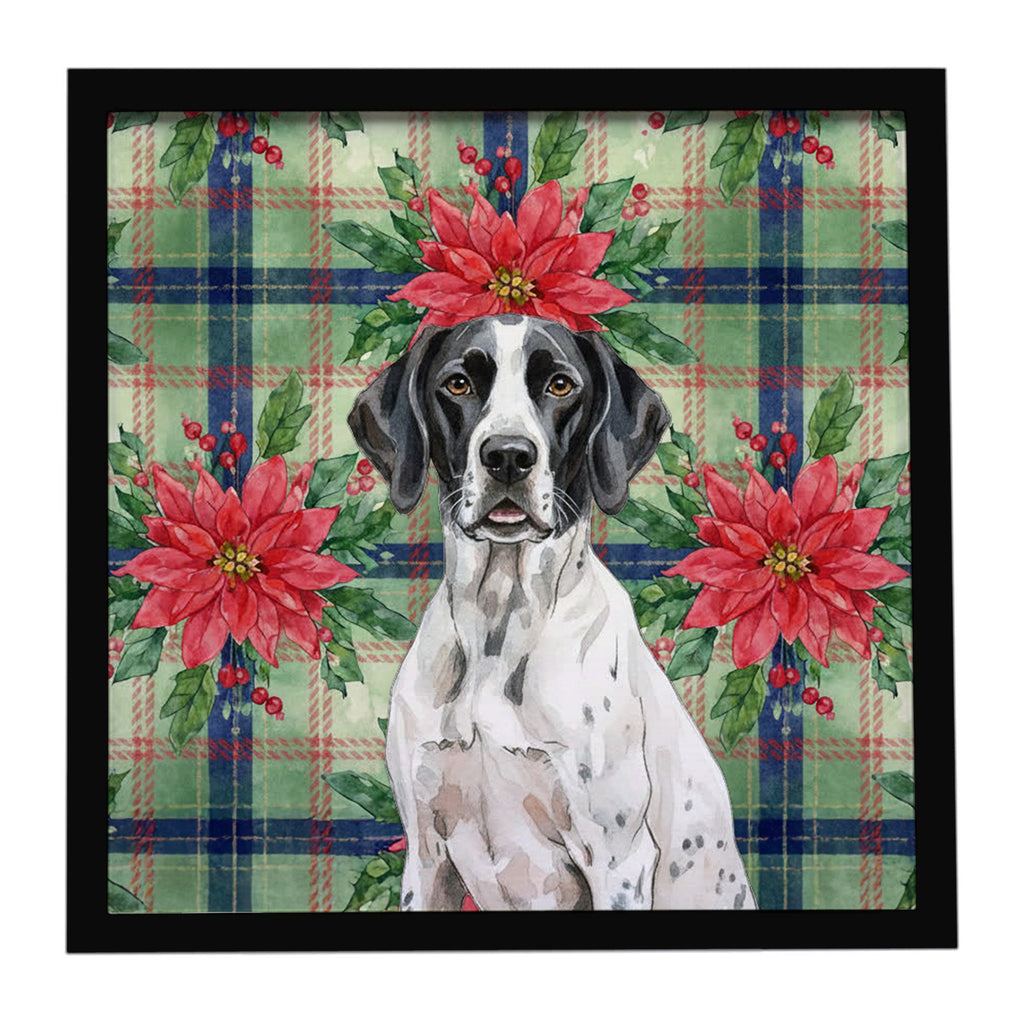 Black and White Pointer Christmas PoinsettIas Framed Metal Print Bathroom, Kitchen, Office, Home Decor Wall Art Ready to Hang, Square, 8X8