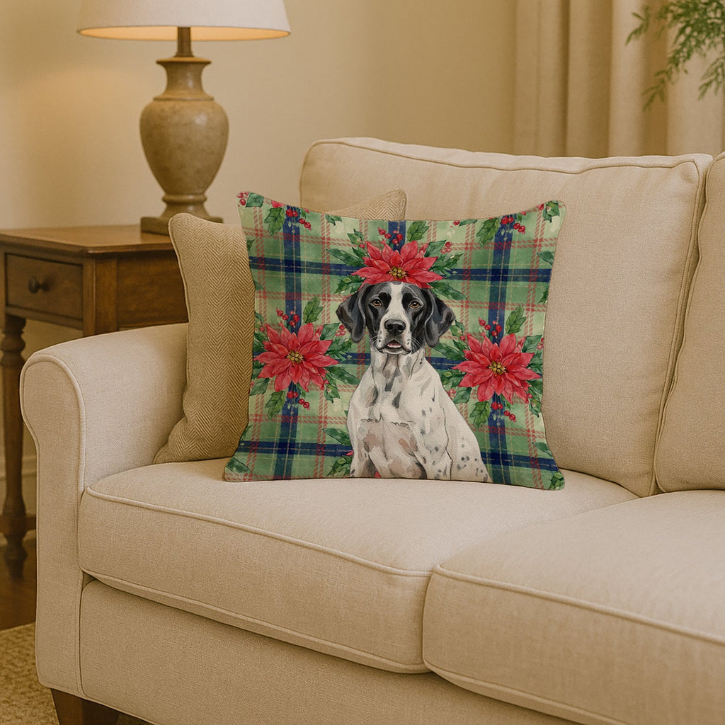 Black and White Pointer Christmas PoinsettIas Decorative Throw Pillow 14x14 Indoor Outdoor Accent Cushion, Fabric Cover with Insert for Sofa, Bed, Porch & Living Room