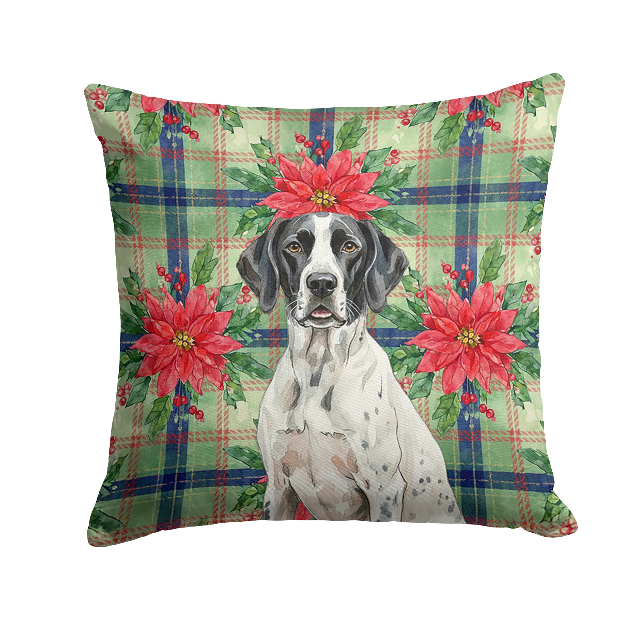 Black and White Pointer Christmas PoinsettIas Decorative Throw Pillow 18x18 Indoor Outdoor Accent Cushion, Fabric Cover with Insert for Sofa, Bed, Porch & Living Room