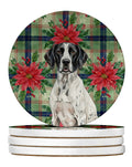 Black and White Pointer Christmas PoinsettIas Large Sandstone Coasters Pack of 4 Absorbent Round Coasters Decor Gifts for Men or Women, 4 in, Multicolor