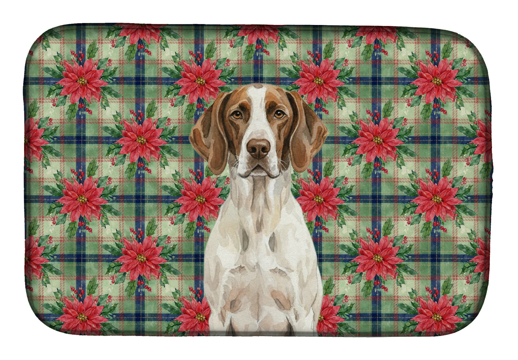 Liver and White Pointer Christmas PoinsettIas Dish Drying Mat Absorbent Dish Drying Mat Pad for Kitchen Counter Dish Drainer Mat for Countertop, 14 x 21", Multicolor