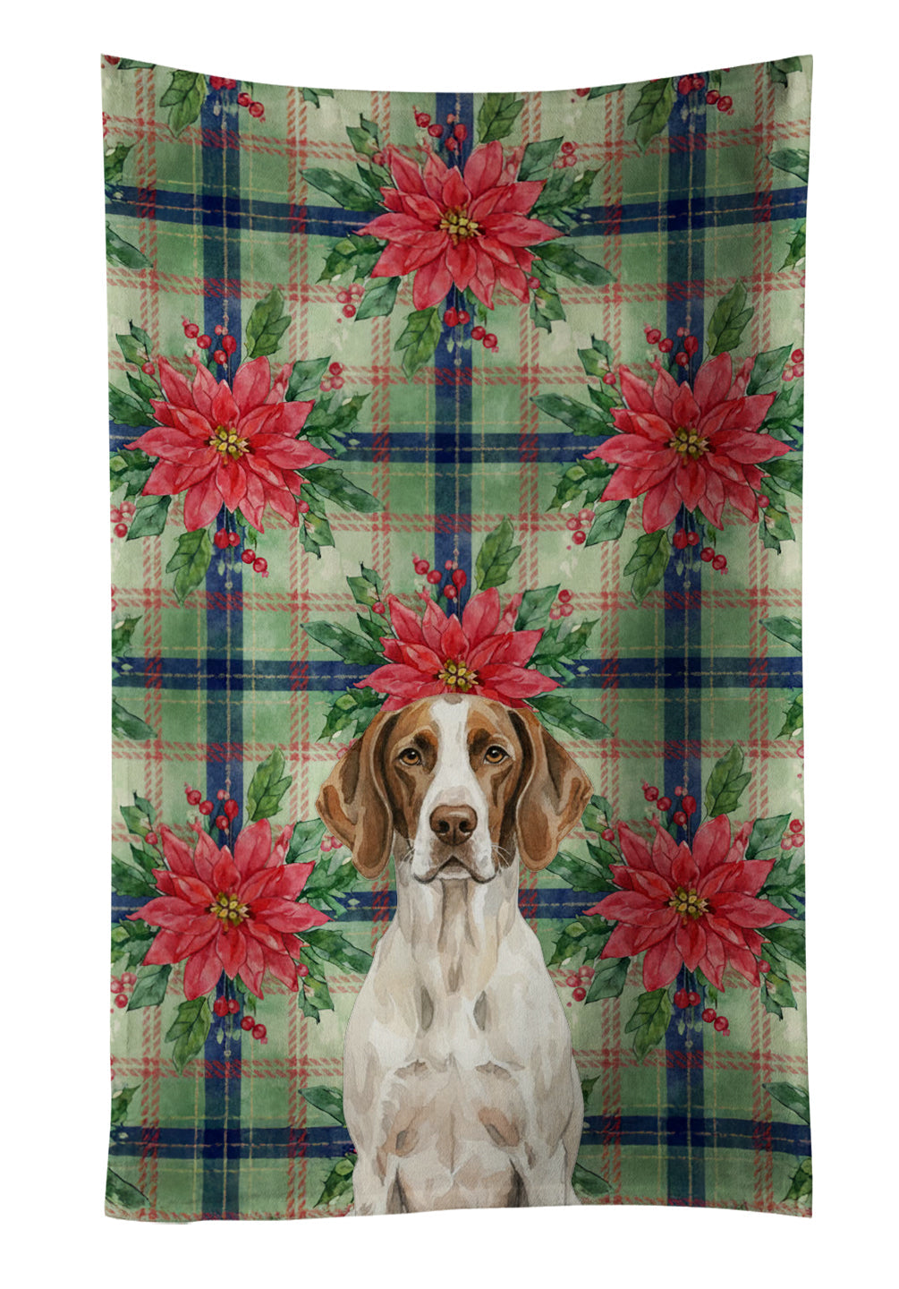 Liver and White Pointer Christmas PoinsettIas Kitchen Towel Velour Plush Front and Cotton Loop Back Machine Washable