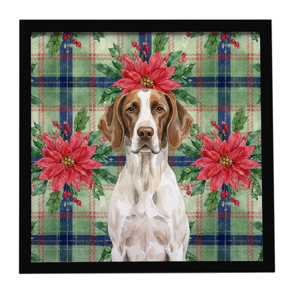 Liver and White Pointer Christmas PoinsettIas Framed Metal Print Bathroom, Kitchen, Office, Home Decor Wall Art Ready to Hang, Square, 8X8