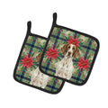Liver and White Pointer Christmas PoinsettIas Pot Holder Set of 2 Heat Resistant Quilted Hot Pads 7.5 x 7.5 Inch, Insulated Kitchen Trivets for Cooking & Baking
