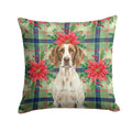 Liver and White Pointer Christmas PoinsettIas Decorative Throw Pillow 18x18 Indoor Outdoor Accent Cushion, Fabric Cover with Insert for Sofa, Bed, Porch & Living Room