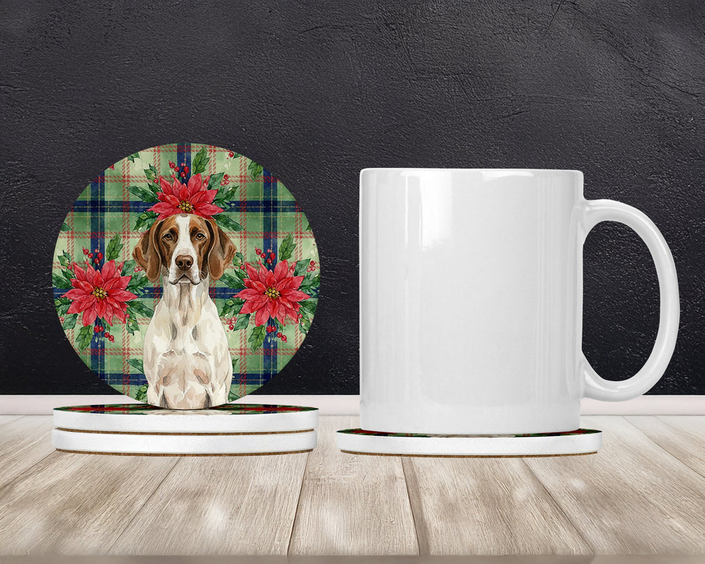 Liver and White Pointer Christmas PoinsettIas Large Sandstone Coasters Pack of 4 Absorbent Round Coasters Decor Gifts for Men or Women, 4 in, Multicolor