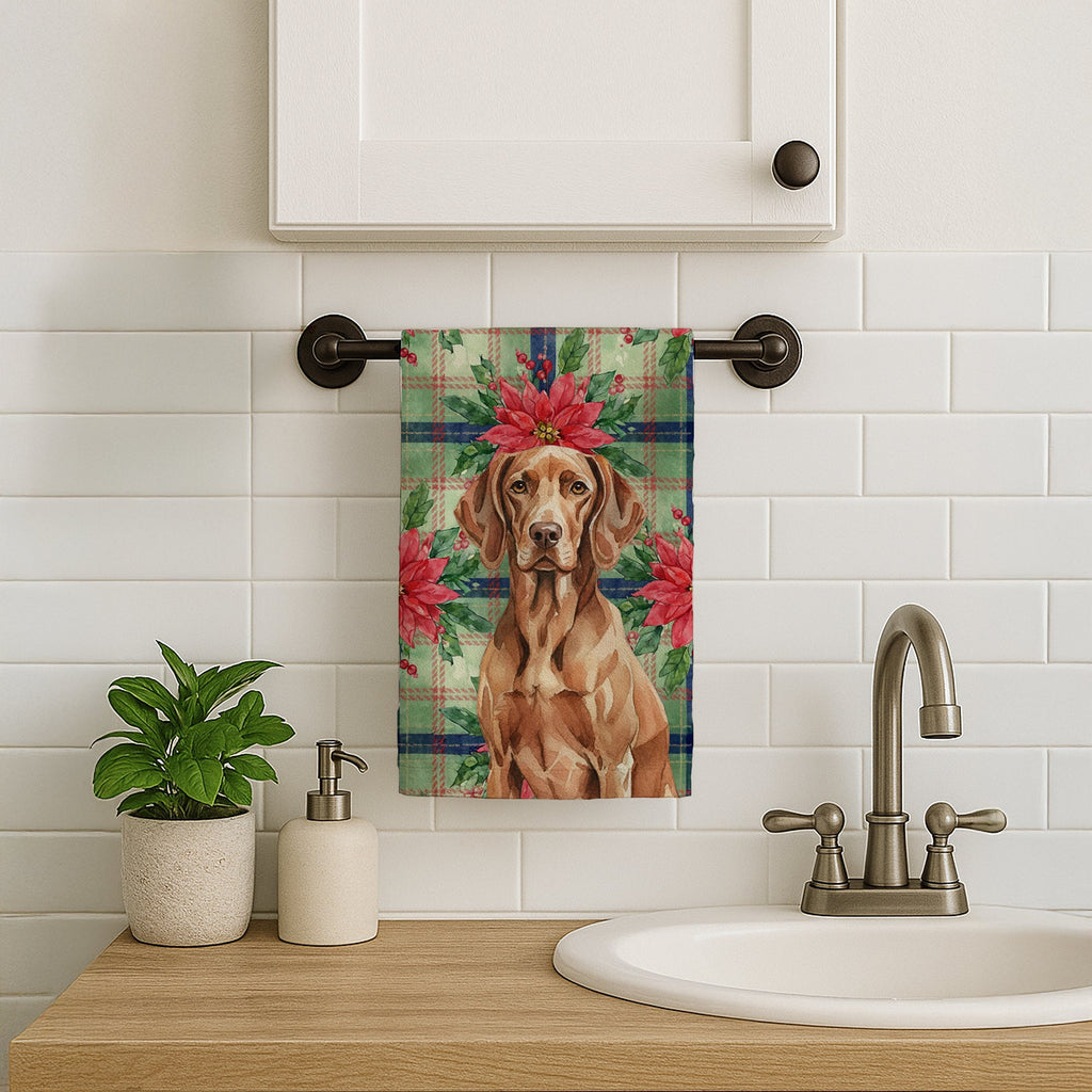 Liver Pointer Christmas PoinsettIas Kitchen Towel Velour Plush Front and Cotton Loop Back Machine Washable