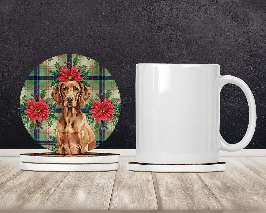 Liver Pointer Christmas PoinsettIas Large Sandstone Coasters Pack of 4 Absorbent Round Coasters Decor Gifts for Men or Women, 4 in, Multicolor
