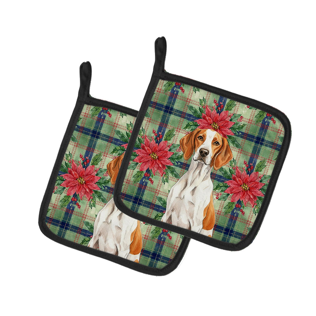 Orange and White Pointer Christmas PoinsettIas Pot Holder Set of 2 Heat Resistant Quilted Hot Pads 7.5 x 7.5 Inch, Insulated Kitchen Trivets for Cooking & Baking