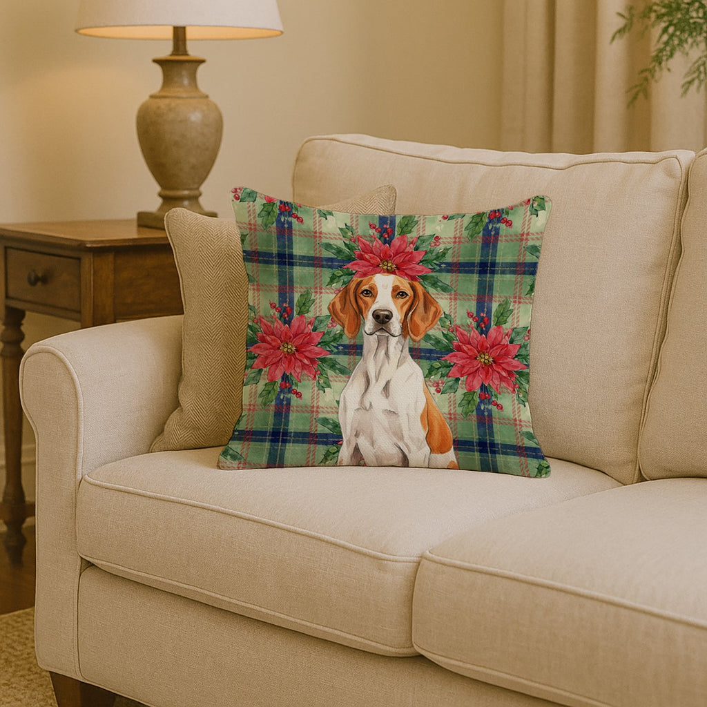 Orange and White Pointer Christmas PoinsettIas Decorative Throw Pillow 14x14 Indoor Outdoor Accent Cushion, Fabric Cover with Insert for Sofa, Bed, Porch & Living Room