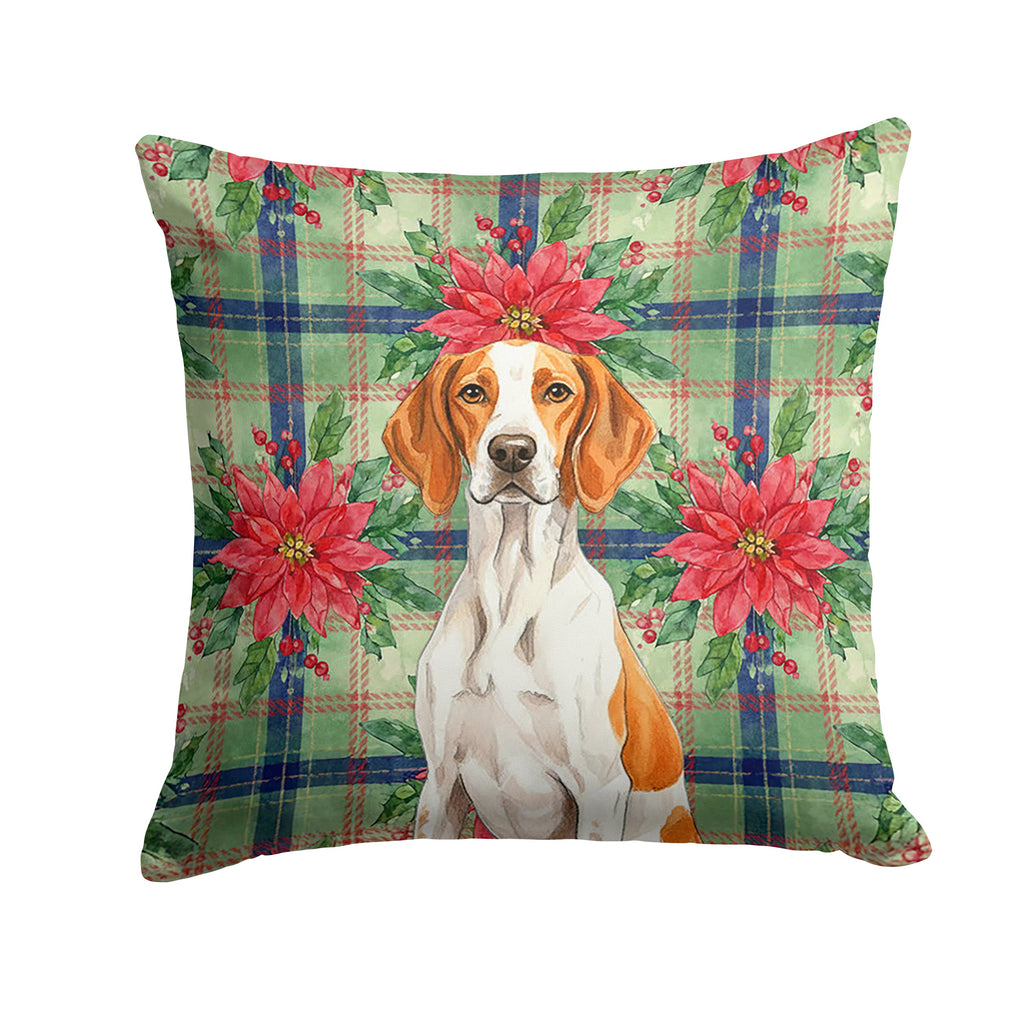 Orange and White Pointer Christmas PoinsettIas Decorative Throw Pillow 18x18 Indoor Outdoor Accent Cushion, Fabric Cover with Insert for Sofa, Bed, Porch & Living Room