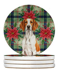Orange and White Pointer Christmas PoinsettIas Large Sandstone Coasters Pack of 4 Absorbent Round Coasters Decor Gifts for Men or Women, 4 in, Multicolor