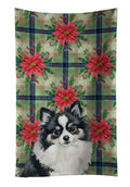 Black and White Pomeranian Christmas PoinsettIas Kitchen Towel Velour Plush Front and Cotton Loop Back Machine Washable