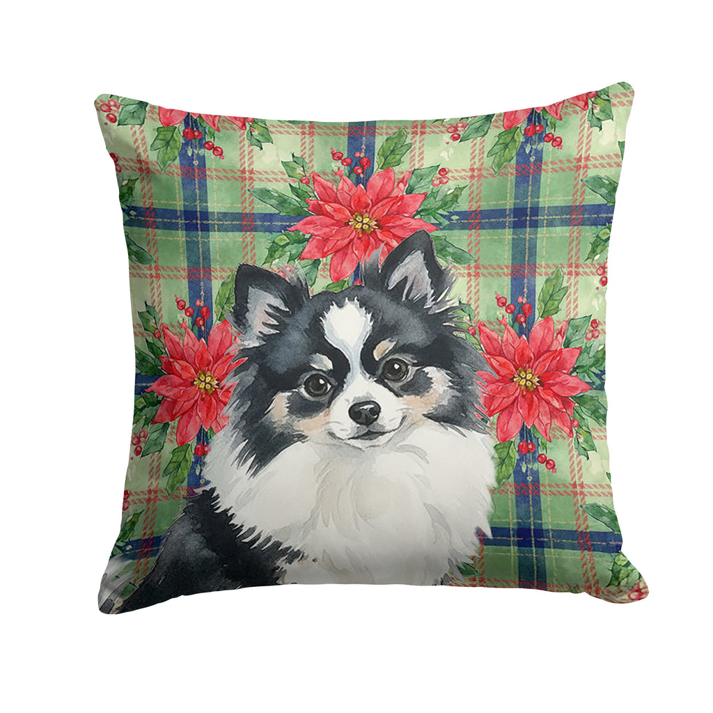 Black and White Pomeranian Christmas PoinsettIas Decorative Throw Pillow 14x14 Indoor Outdoor Accent Cushion, Fabric Cover with Insert for Sofa, Bed, Porch & Living Room
