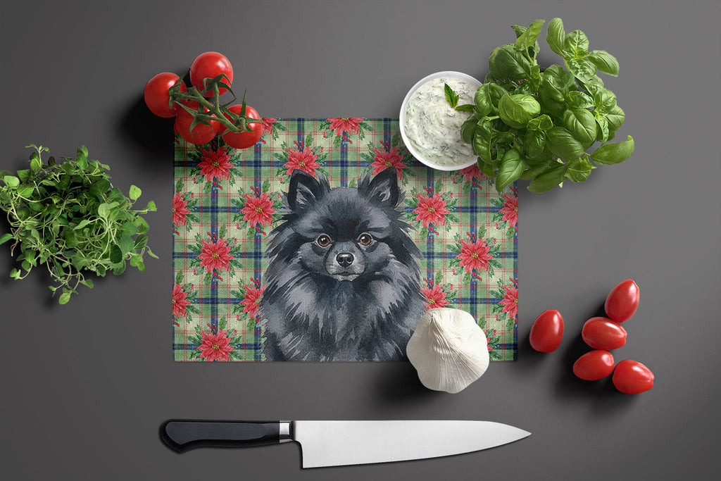 Black Pomeranian Christmas PoinsettIas Cutting Board Tempered Glass Kitchen Cutting Surface, Heat Resistant Chopping, Non-Slip Feet, Food Prep & Serving