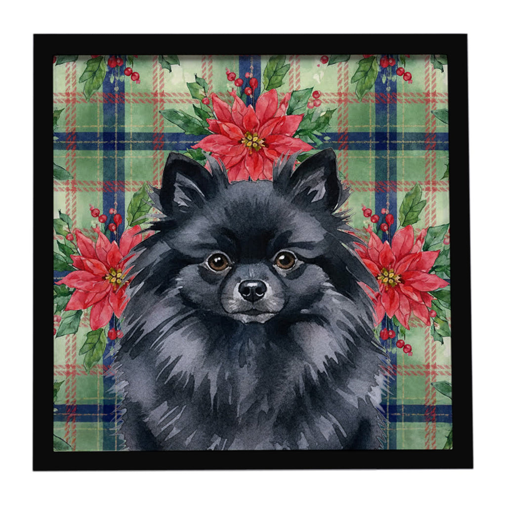 Black Pomeranian Christmas PoinsettIas Framed Metal Print Bathroom, Kitchen, Office, Home Decor Wall Art Ready to Hang, Square, 8X8