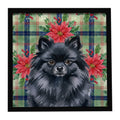 Black Pomeranian Christmas PoinsettIas Framed Metal Print Bathroom, Kitchen, Office, Home Decor Wall Art Ready to Hang, Square, 8X8