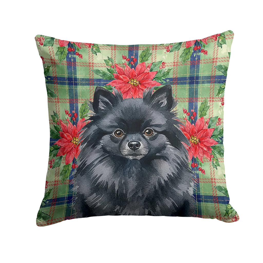 Black Pomeranian Christmas PoinsettIas Decorative Throw Pillow 14x14 Indoor Outdoor Accent Cushion, Fabric Cover with Insert for Sofa, Bed, Porch & Living Room